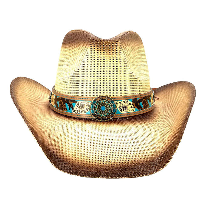 Straw Cowboy Hat with Turquoise Band and Concho - Milani Hats Cowboy Hat Milani Hats