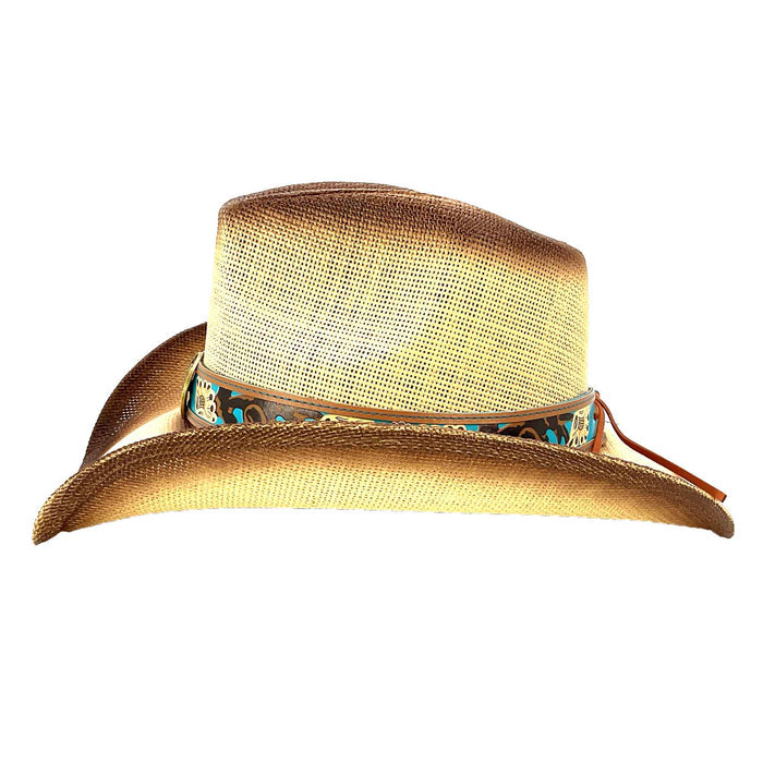 Straw Cowboy Hat with Turquoise Band and Concho - Milani Hats Cowboy Hat Milani Hats