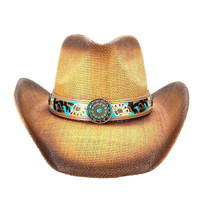 Straw Cowboy Hat with Turquoise Band and Concho - Milani Hats Cowboy Hat Milani Hats
