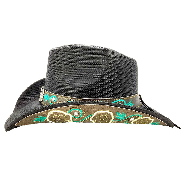 Straw Cowboy Hat with Turquoise Embroidered Band - Milani Hats Cowboy Hat Milani Hats