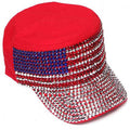Studded USA Flag Cadet Cap - Red, White and Blue Collection Cap Something Special Hat lb7502rd Red Medium (57 cm)
