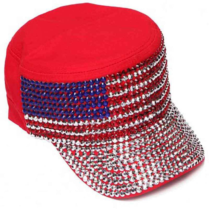 Studded USA Flag Cadet Cap - Red, White and Blue Collection Cap Something Special Hat lb7502rd Red Medium (57 cm)