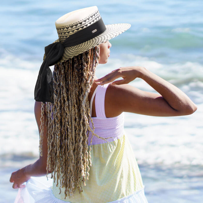 Stunning Wide Brim Ivory and Black Gaucho Hat - Sun 'N' Sand Hats Bolero Hat Sun N Sand Hats