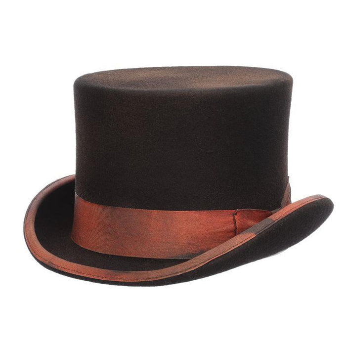 Stunt 5.5" Tall Distressed Wool Felt Top Hat - Scala Hat Top Hat Scala Hats WF577 Black Medium (57 cm)