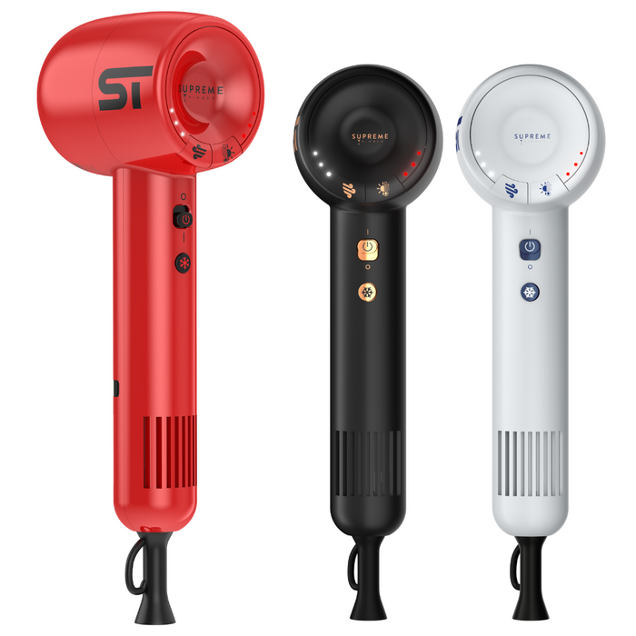 Supreme Tools Black Hair Dryer Kit with Magnetic Styling Nozzles and Professional Attachments