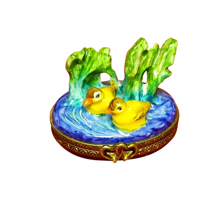 Swimming Yellow Ducks Porcelain Limoges Box