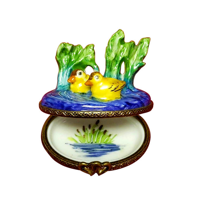 Swimming Yellow Ducks Porcelain Limoges Box, view 2