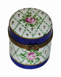 Tall Round Limoges Box in Blue and Gold