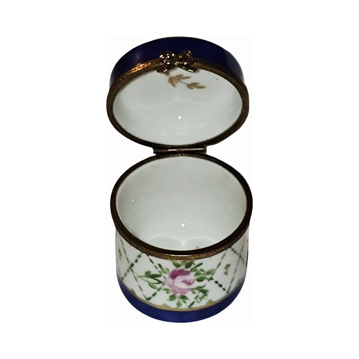 Tall Round Limoges Box in Blue and Gold