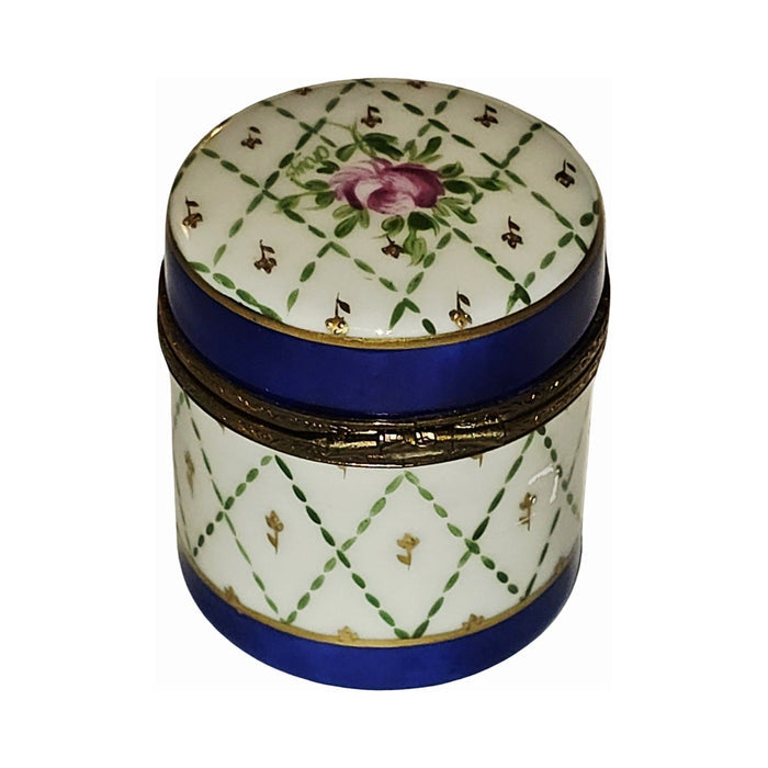 Tall Round Limoges Box in Blue and Gold