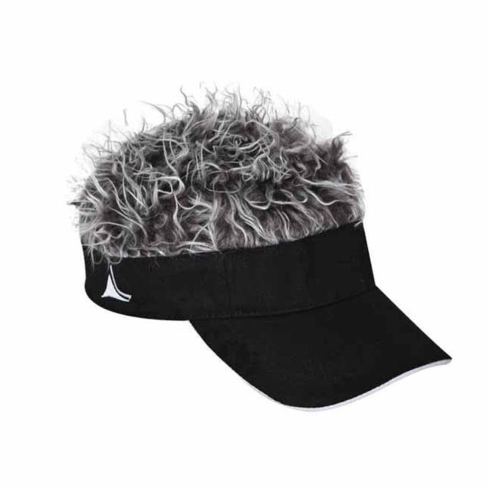 The Original Flair Hair Visor® - Cotton Sun Visor with Fake Hair Cap Concept One C1-2886 Black / Grey