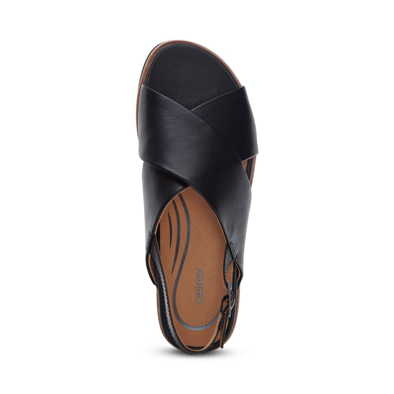 Thea Back Strap Cork Flat Sandal  #color_black