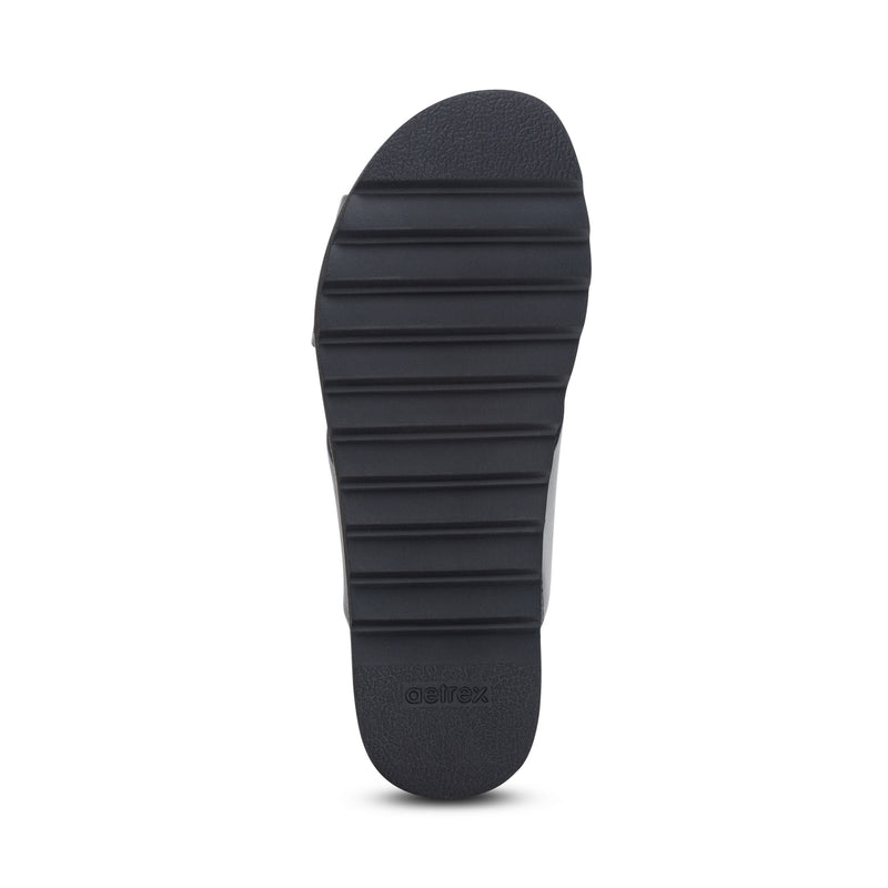 Thea Back Strap Cork Flat Sandal  #color_black