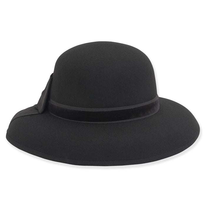 Tiffany Style Wool Felt Hat with Large Bow - Adora® Hats Cloche Adora Hats AD1090A Black