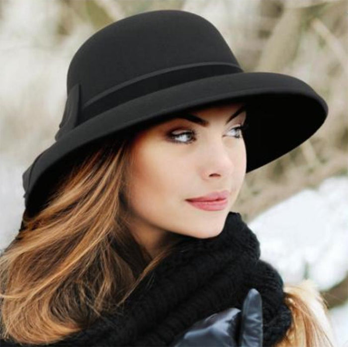Tiffany Style Wool Felt Hat with Large Bow - Adora® Hats Cloche Adora Hats
