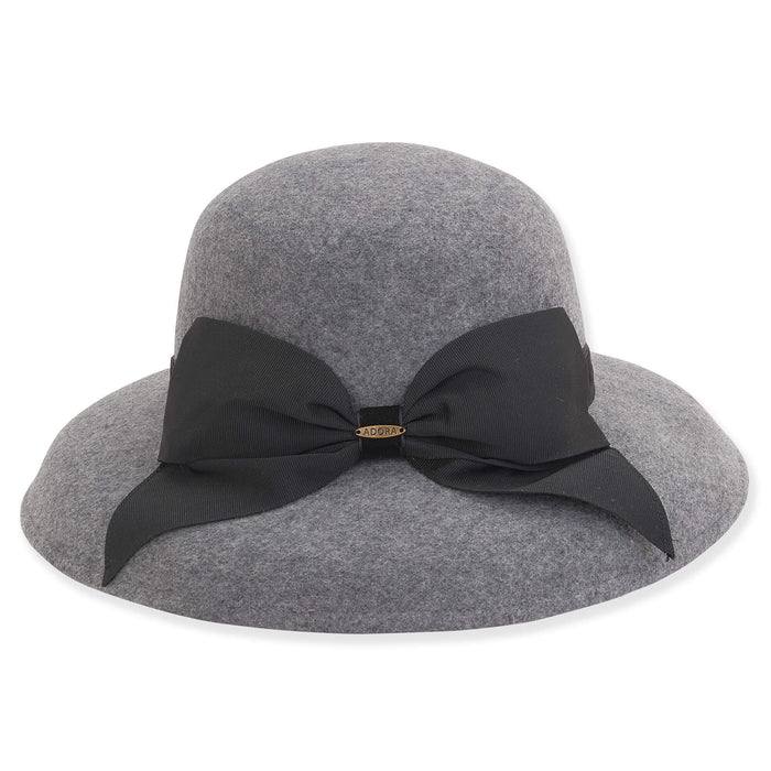 Tiffany Style Wool Felt Hat with Large Bow - Adora® Hats Cloche Adora Hats