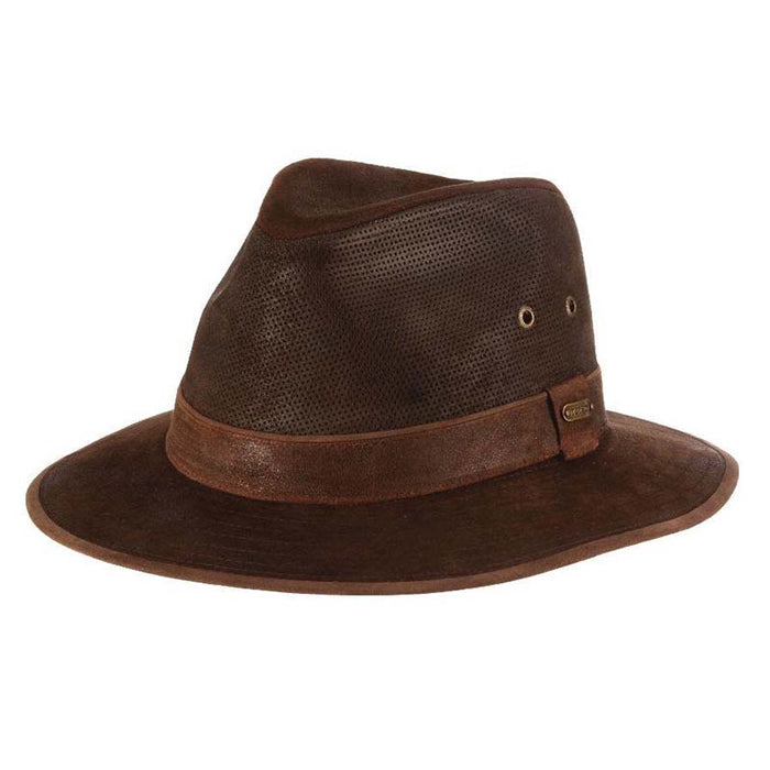 Tullamore Weathered Leather Safari Hat - Stetson Hats Safari Hat Stetson Hats STW239-BRN2 Brown Medium