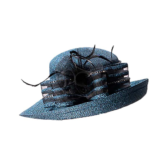 Turquoise and Black Off Face Metallic and Rhinestone Dress Hat - KaKyCO Dress Hat KaKyCO 331762-tq Turquoise