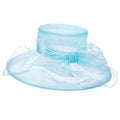 Turquoise Organza Hat with White Trim - Scala Collezione Dress Hat Scala Hats ld13tq Turquoise