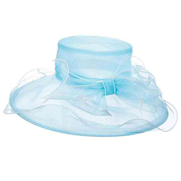 Turquoise Organza Hat with White Trim - Scala Collezione Dress Hat Scala Hats ld13tq Turquoise