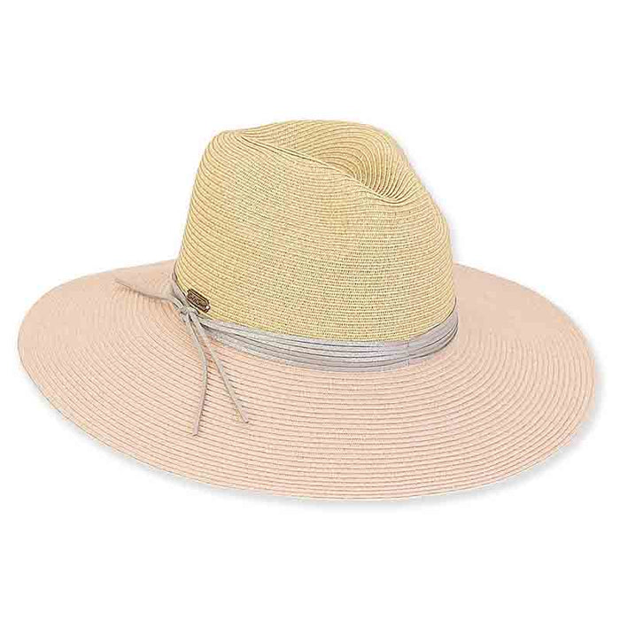Two Tone Safari Hat with Metallic Band by San Diego Hat Company Safari Hat San Diego Hat Company ubf1100pk Natural/Pink