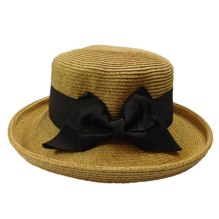 Up Turned Brim Hat with Ribbon Bow Kettle Brim Hat Jeanne Simmons Accessories js8533NT Natural