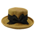Up Turned Brim Hat with Ribbon Bow Kettle Brim Hat Jeanne Simmons Accessories js8533NT Natural