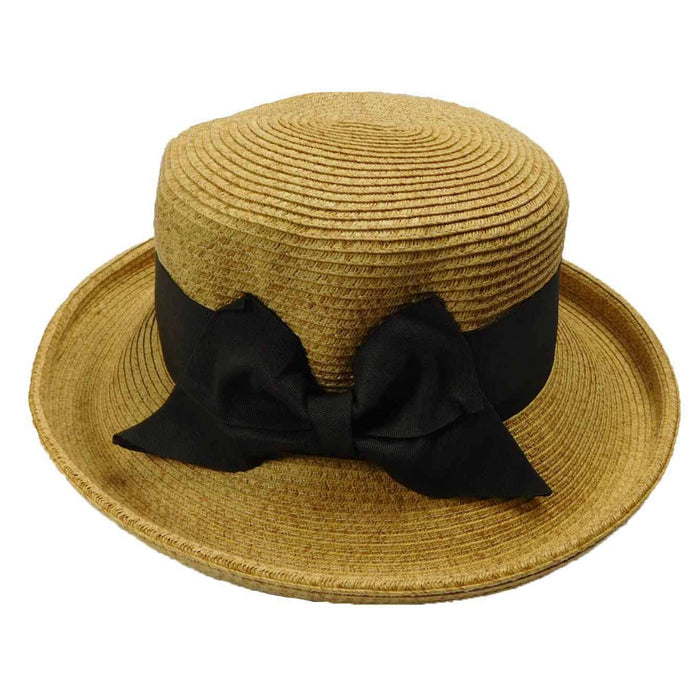 Up Turned Brim Hat with Ribbon Bow Kettle Brim Hat Jeanne Simmons Accessories