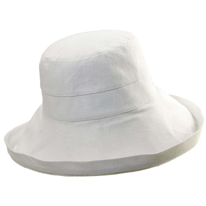 Up Turned Brim Linen Sun Hat in Neutral Colors - Tropical Trends Kettle Brim Hat Dorfman Hat Co. lc635WH White