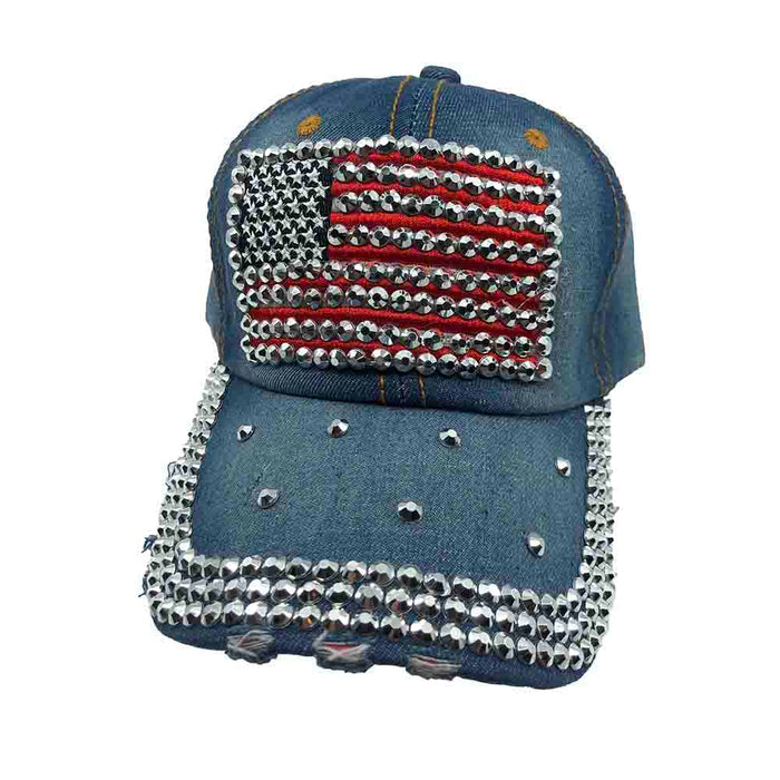 USA Red White and Blue Rhinestone Studded Baseball Cap - Bohemian Fashion Cap Bohemian Fashion