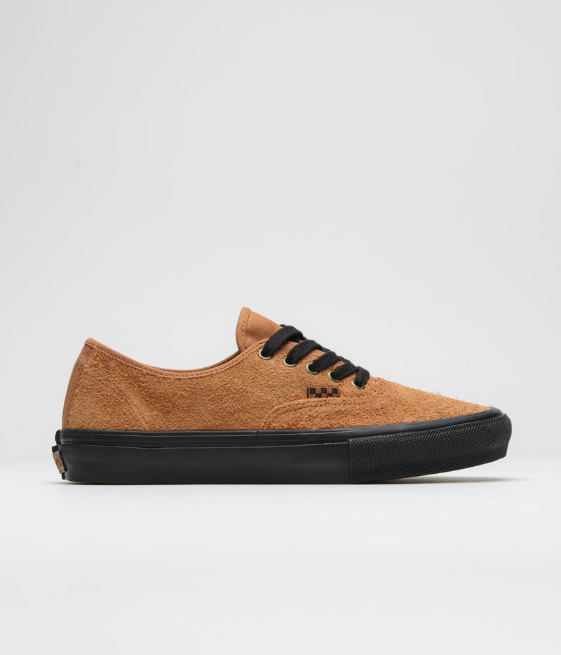 Vans Skate Authentic Shoes in Hairy Suede Black and Rust