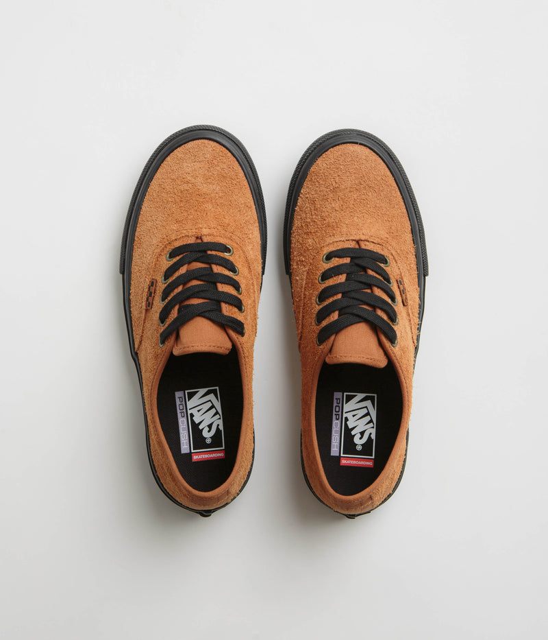 Vans Skate Authentic Shoes in Hairy Suede Black and Rust