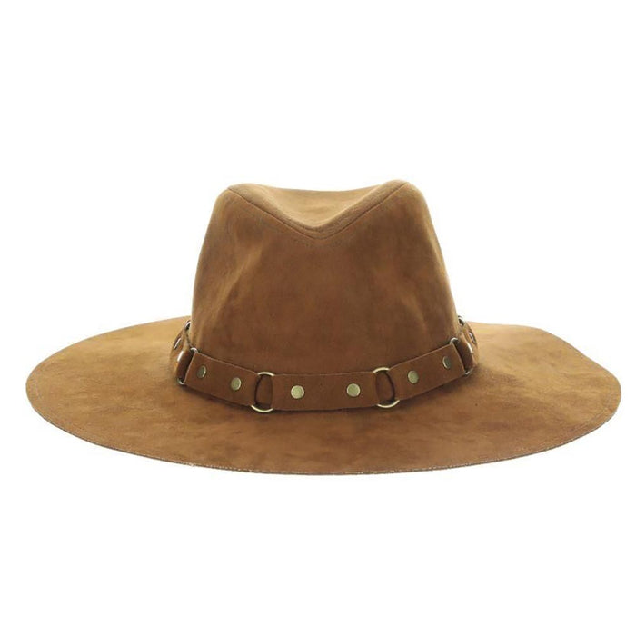 Vegan Leather Rancher Hat with Studs and Rings - Scala Hats Safari Hat Scala Hats LW753 Brown Medium (57 cm)