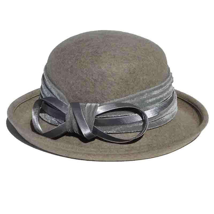 Velvet Band Wool Felt Bowler Hat by Adora®-Grey Bowler Hat Adora Hats ad822gy Grey