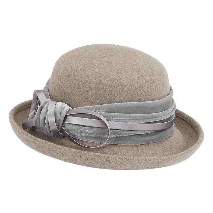 Velvet Band Wool Felt Bowler Hat by Adora®-Grey Bowler Hat Adora Hats