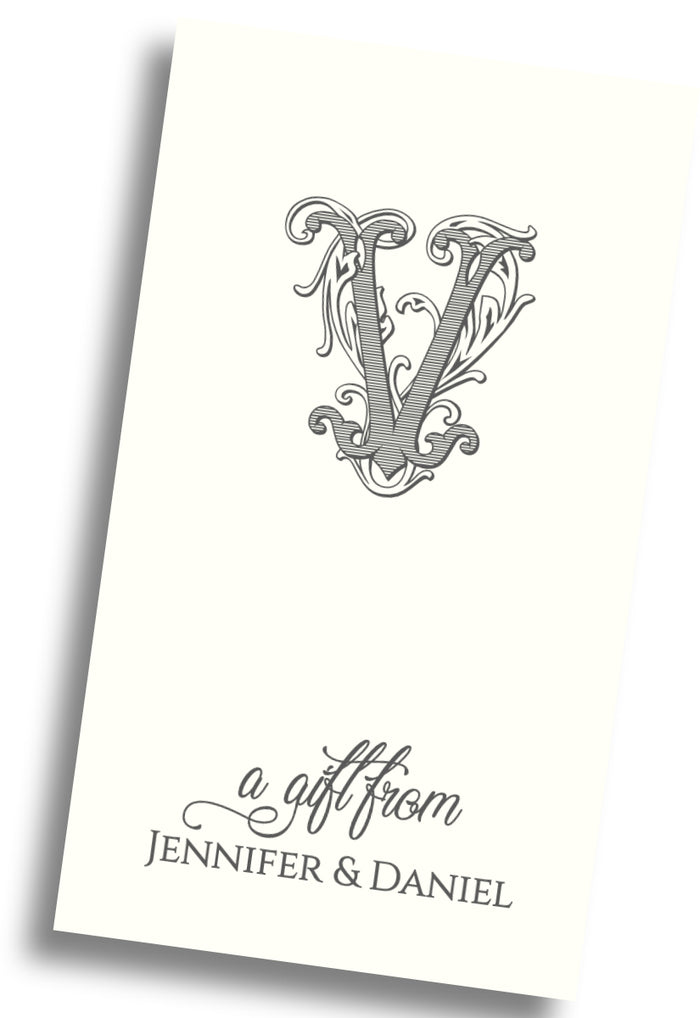 Vintage Single Initial Gift Tag - Charcoal