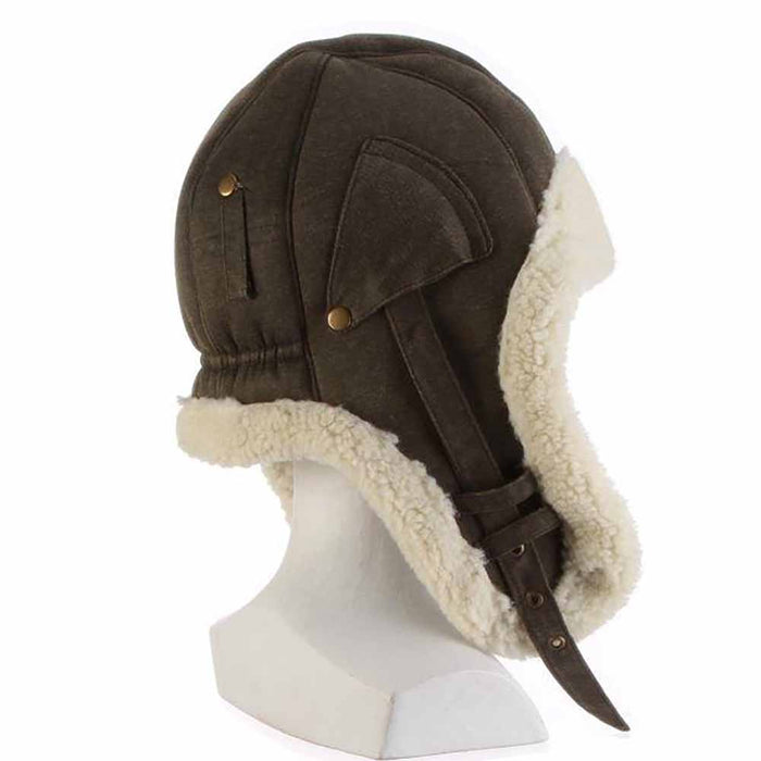 Weathered Cotton Trooper Hat with Berber Lining - DPC Hats Trapper Hat Dorfman Hat Co. MW304-BRN1 Brown S/M