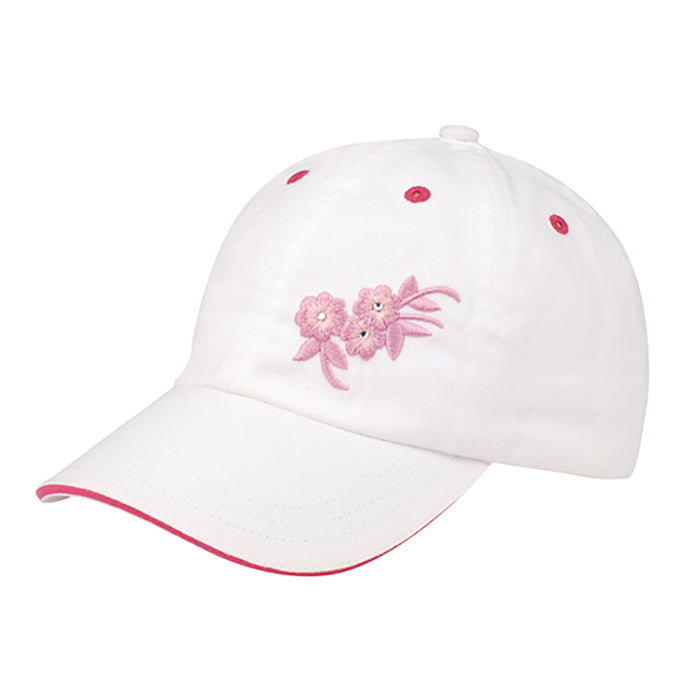 White Cotton Baseball Cap with Pink Flowers for Small Heads Cap MegaCI MC6870Y White XS (54 cm)