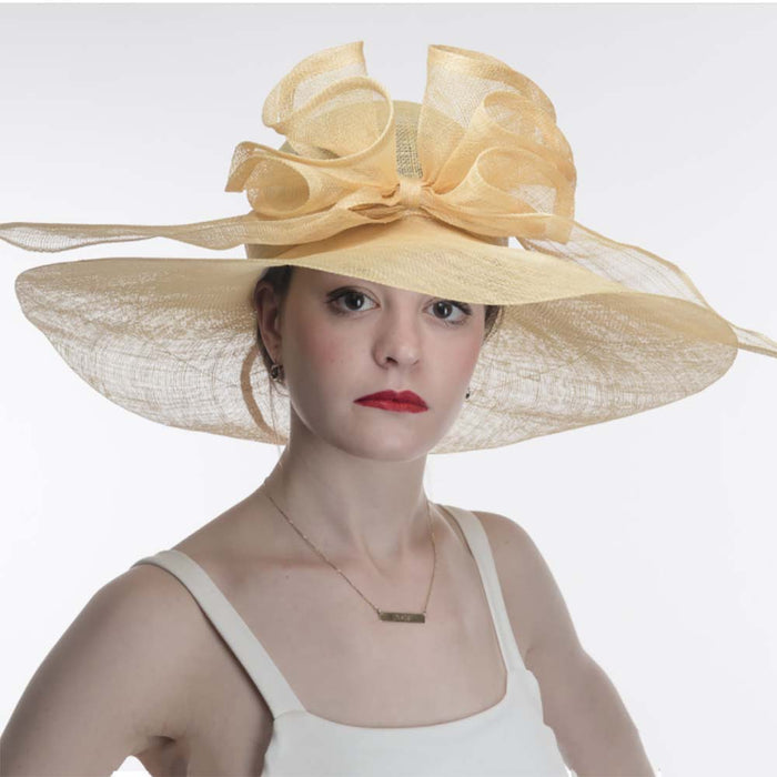 Wide Brim Light Gold Sinamay Dress Hat - KaKyCO Hats Dress Hat KaKyCO 116029107 Black / White Medium (57 cm)