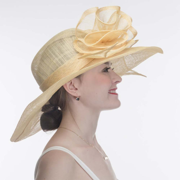 Wide Brim Light Gold Sinamay Dress Hat - KaKyCO Hats Dress Hat KaKyCO