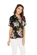Women's Aloha Shirt in Hibiscus Black