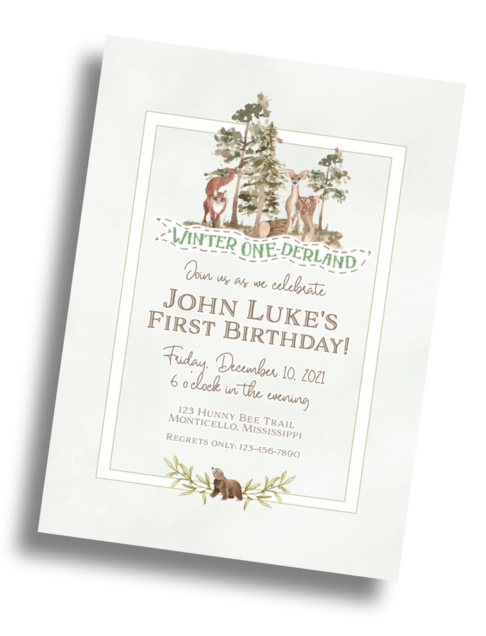 Woodland Winter ONEderland Invitation