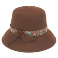 Wool Felt Cloche Hat with Embroidered Sequin Band - Adora® Hats Cloche Adora Hats AD980bn Brown