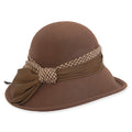 Wool Felt Cloche Hat with Houndstooth Woolen Trim Adora® Hats Cloche Adora Hats AD1229bn Brown