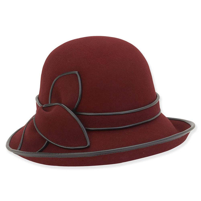 Wool Felt Cloche Hat with Up Turned Brim Adora® Hats Cloche Adora Hats AD1113bd Burgundy Medium (57 cm)