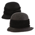 Wool Felt Cloche Hat with Velvet Band - Scala Hat Cloche Callanan Hats LV423 Black Medium (57 cm)