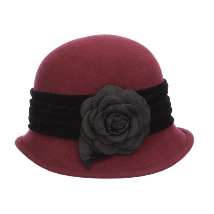 Wool Felt Cloche with Velvet Band - Scala Hat Cloche Scala Hats