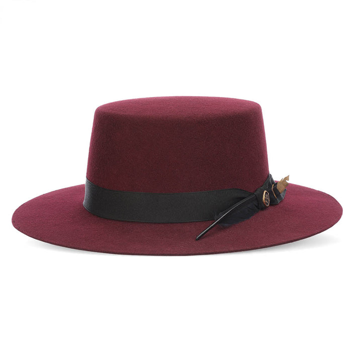 Wool Felt Flat Top Boater Hat - Biltmore Made in USA Gambler Hat Biltmore Hats BFNXBLVALE26BXMD Bordeaux Medium (22-22 3/8")
