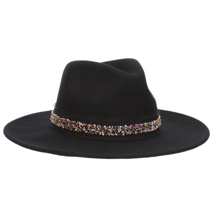 Wool Felt Safari Hat with Colorful Beaded Band - Scala Hat Safari Hat Scala Hats LF266OS-BLK Black Medium (57 cm)