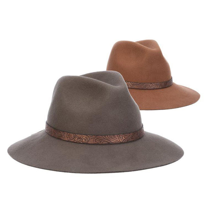 Wool Felt Safari Hat with Tooled Leatherette Band - Scala Hats Safari Hat Scala Hats